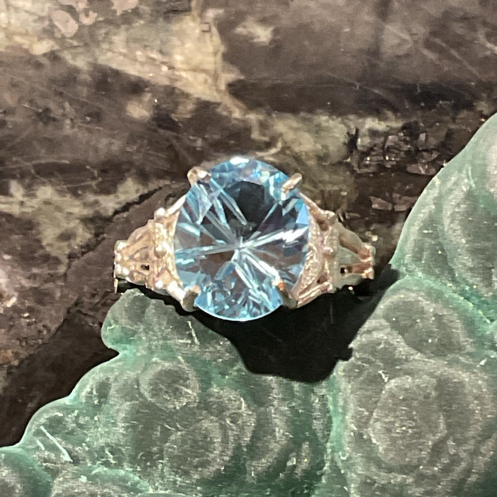 Fancy Cut Blue Topaz .925 Silver Ring